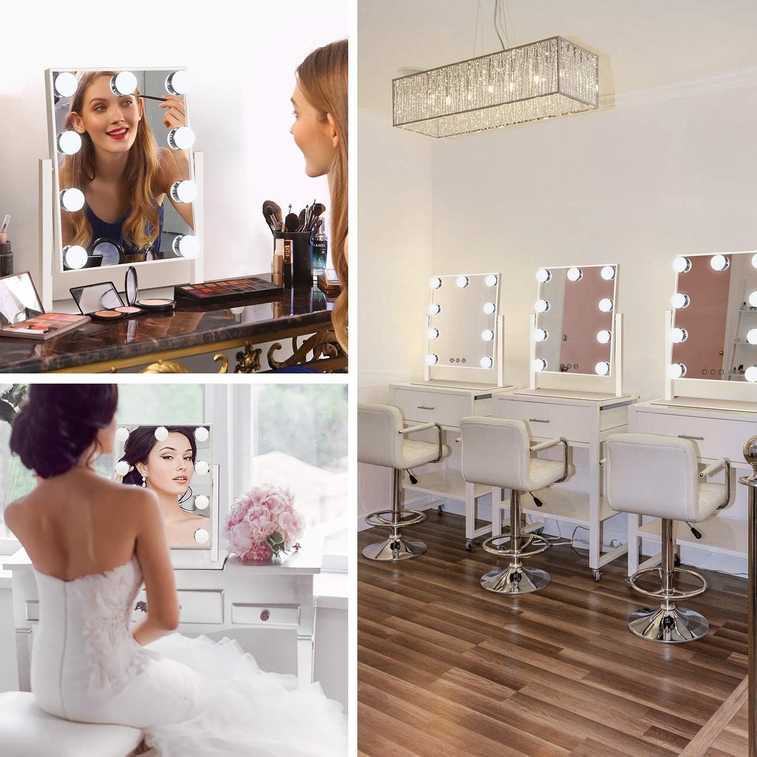 Hollywood Mirror with Lights, Vanity Mirror with Lights, Tabletop Mirror with Dimmable LED Lights，3 Color Model (Gold, 16.3 X 13.4)