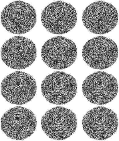 Stainless Steel Scourer Pads Steel Sponges Stainless Steel Scrubber Balls for Kitchen, Bathroom, Pots and Pans (12PCS)