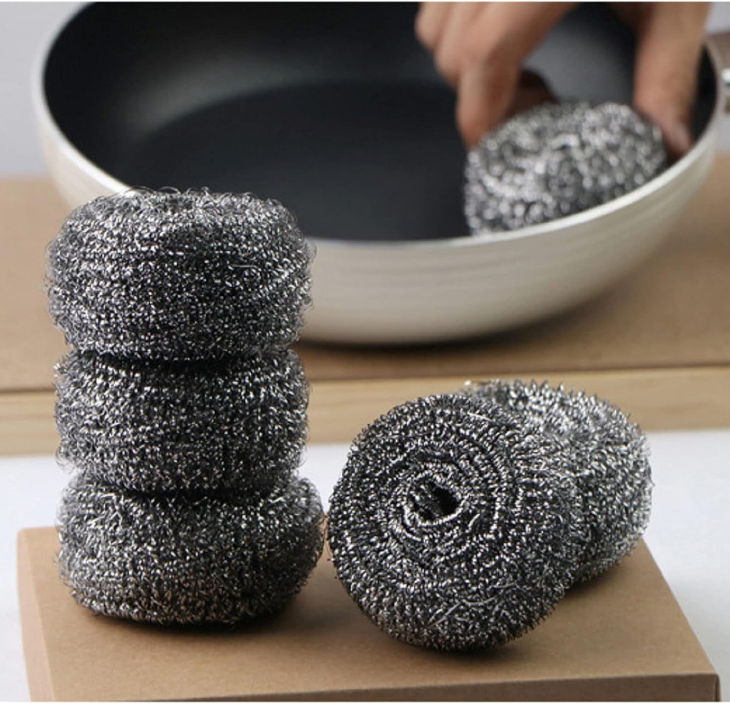 Stainless Steel Scourer Pads Steel Sponges Stainless Steel Scrubber Balls for Kitchen, Bathroom, Pots and Pans (12PCS)